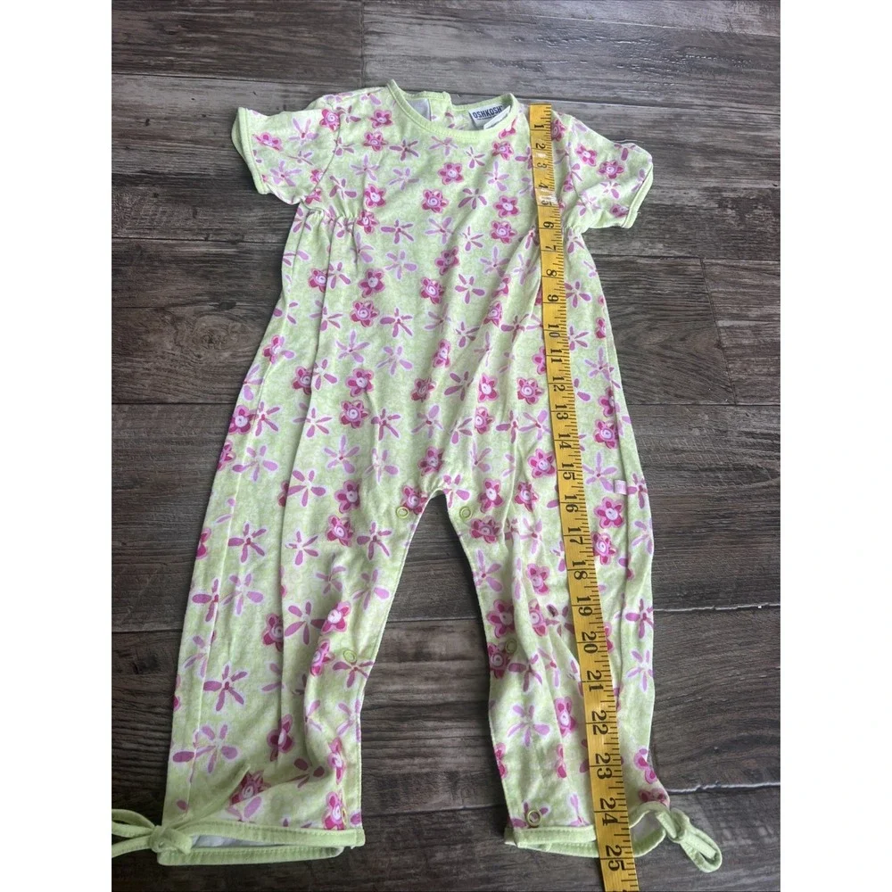 Vtg Oshkosh Girl‎ Bubble Pant Romper Pink Flower Green 18 Months Summer